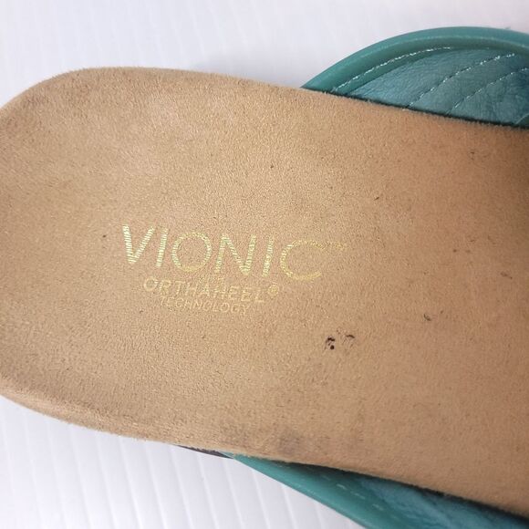 Vionic Marisa Orthotic Gold Buckles Teal w Gold Shimmer Sandals Flip Flops 9 - Picture 9 of 10